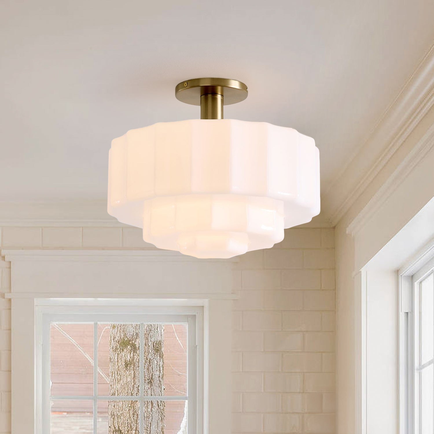 Gelaagde Plafondlamp met Getextureerd Melkglas – Modern Vintage Design | Sansoti