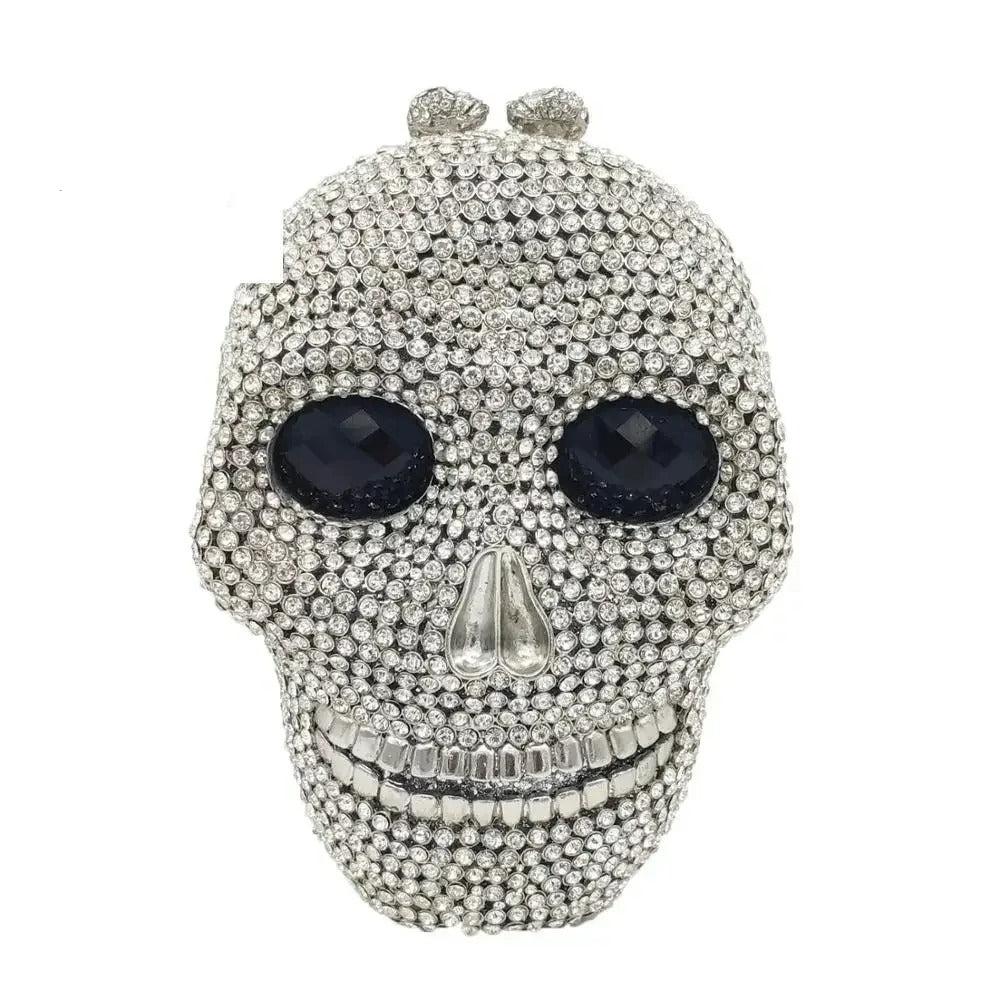 Sac tête de mort avec cristaux, pochette pour femme en similicuir noir, chaîne amovible, sac de fête, sac de soirée, sac bandoulière | Sansoti