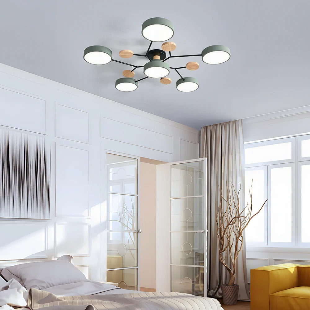 LED Ceiling Light Circular Semi-Flush Iron Acrylic Modern Dimmable Lighting Living Room Bedroom Ceiling | Sansoti