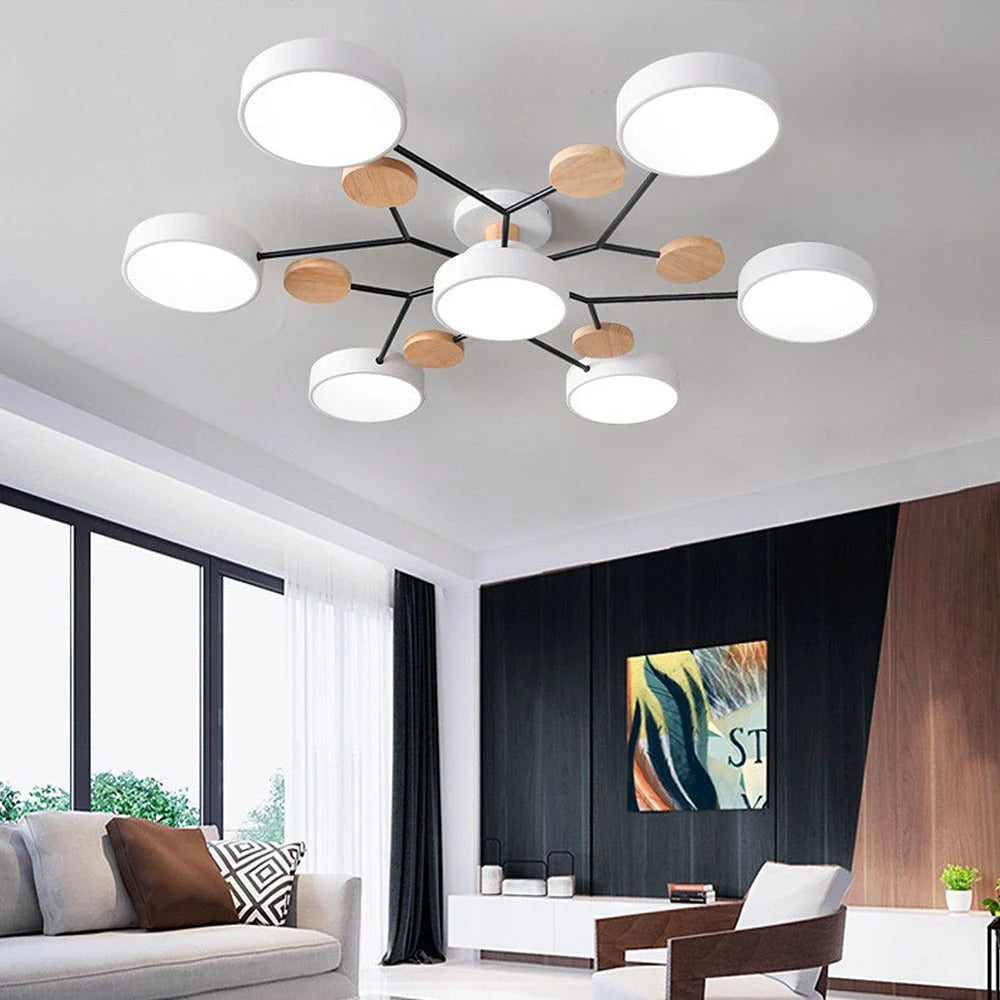 LED Ceiling Light Circular Semi-Flush Iron Acrylic Modern Dimmable Lighting Living Room Bedroom Ceiling | Sansoti