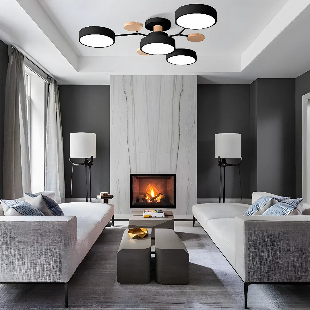 LED Ceiling Light Circular Semi-Flush Iron Acrylic Modern Dimmable Lighting Living Room Bedroom Ceiling | Sansoti