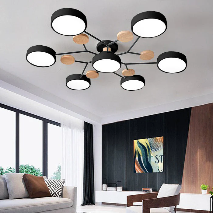 LED Ceiling Light Circular Semi-Flush Iron Acrylic Modern Dimmable Lighting Living Room Bedroom Ceiling | Sansoti