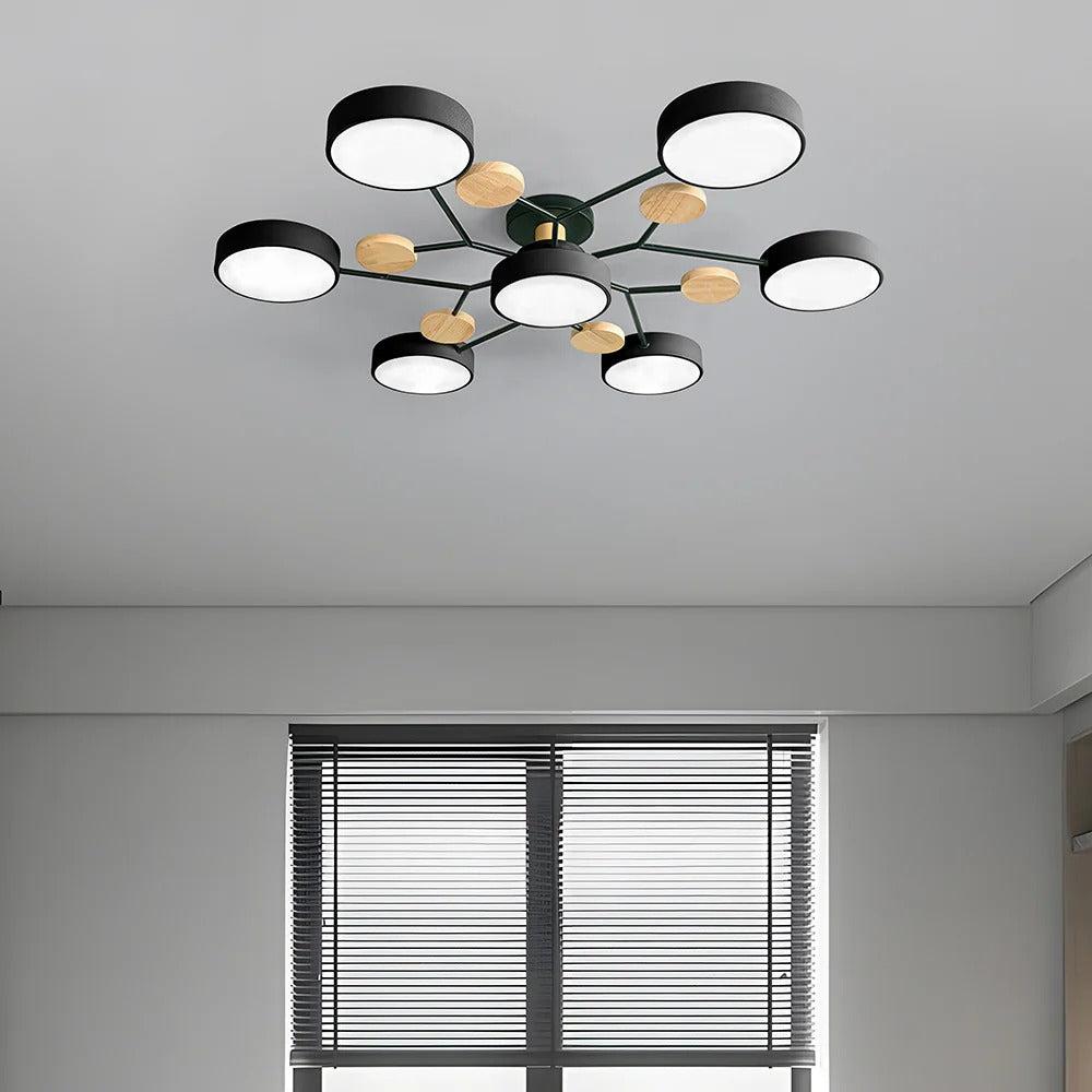 LED Ceiling Light Circular Semi-Flush Iron Acrylic Modern Dimmable Lighting Living Room Bedroom Ceiling | Sansoti