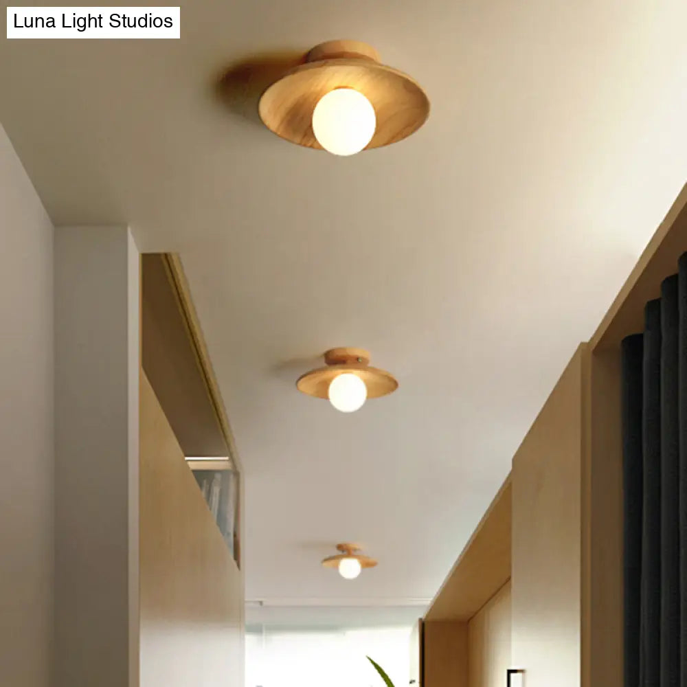 Wooden Semi-Flush Ceiling Light Warm Minimalist Design G9 Socket for Hallway Corridor Bedroom Living Room | Sansoti