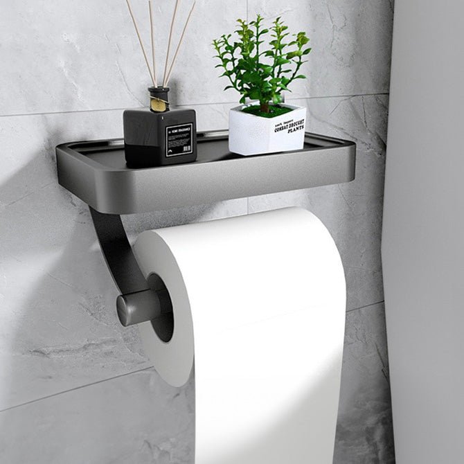 Toiletrolhouder met Plankje RVS Wandmontage Zonder Boren Modern Badkameraccessoire Zwart Wit Grijs Smartphone | Sansoti