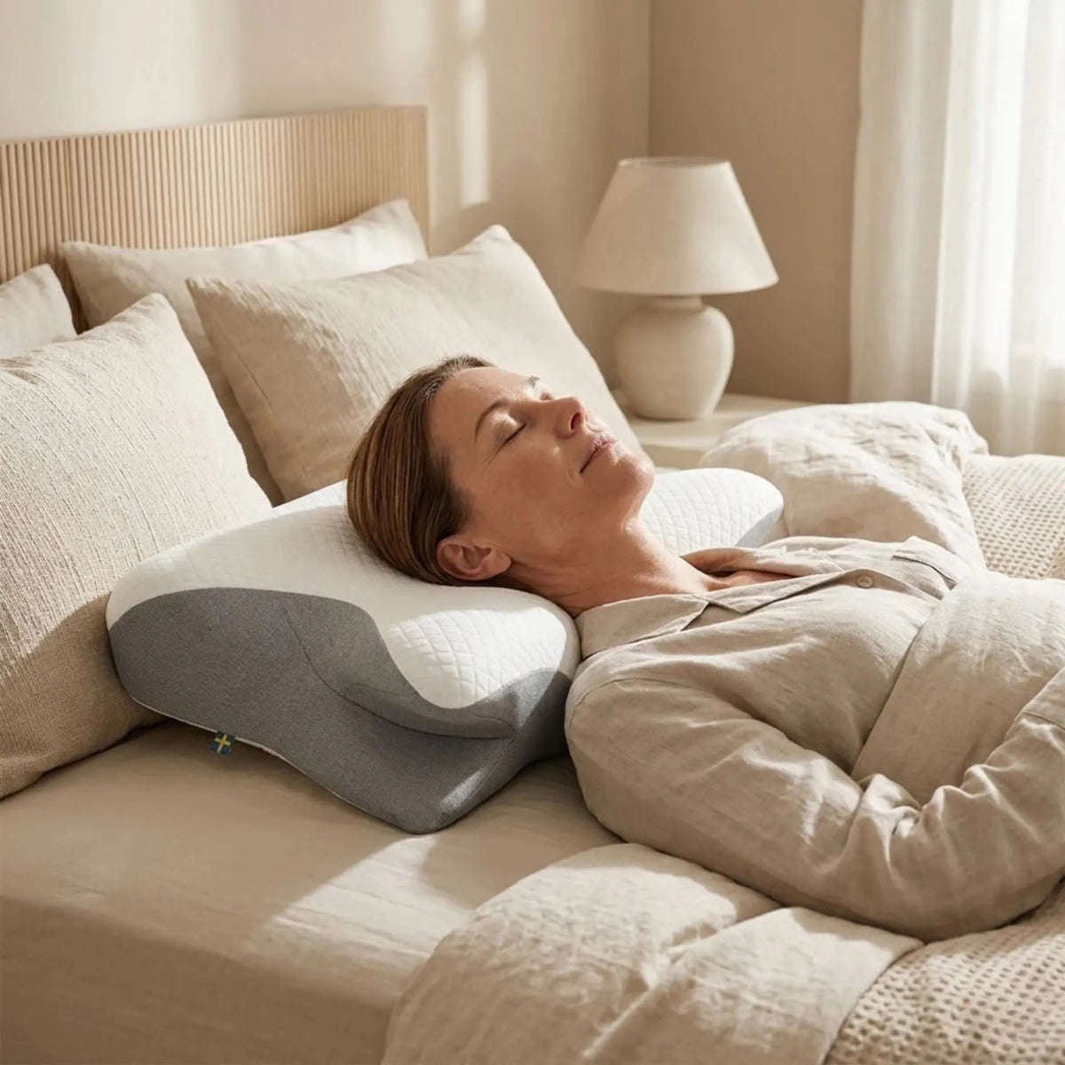 Ergonomisch Nekkussen Memory Foam voor Rug- Zij- en Buikslapers Drukverlagend Ademend met Katoenen Hoes | Sansoti