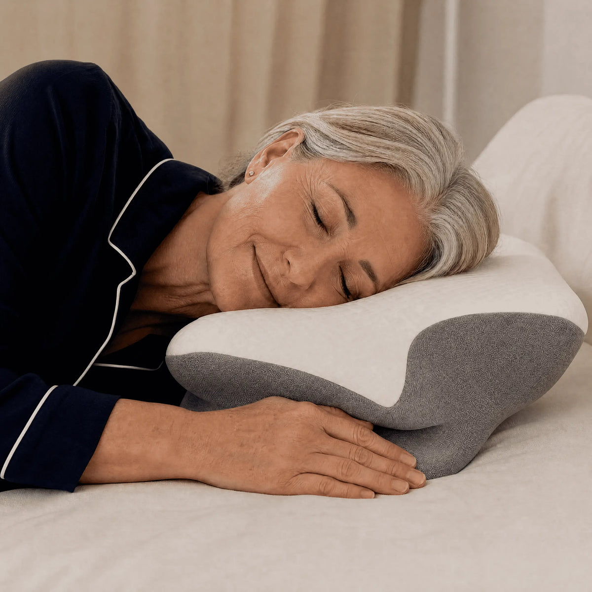Ergonomisch Nekkussen Memory Foam voor Rug- Zij- en Buikslapers Drukverlagend Ademend met Katoenen Hoes | Sansoti
