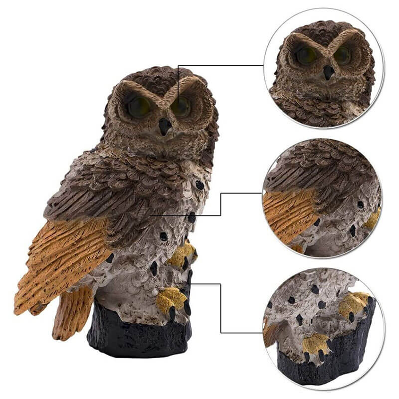 Uilvormige Tuinlamp op Zonne-energie 45cm Bruin Wit Decoratieve Buitenverlichting Weerbestendig | Sansoti