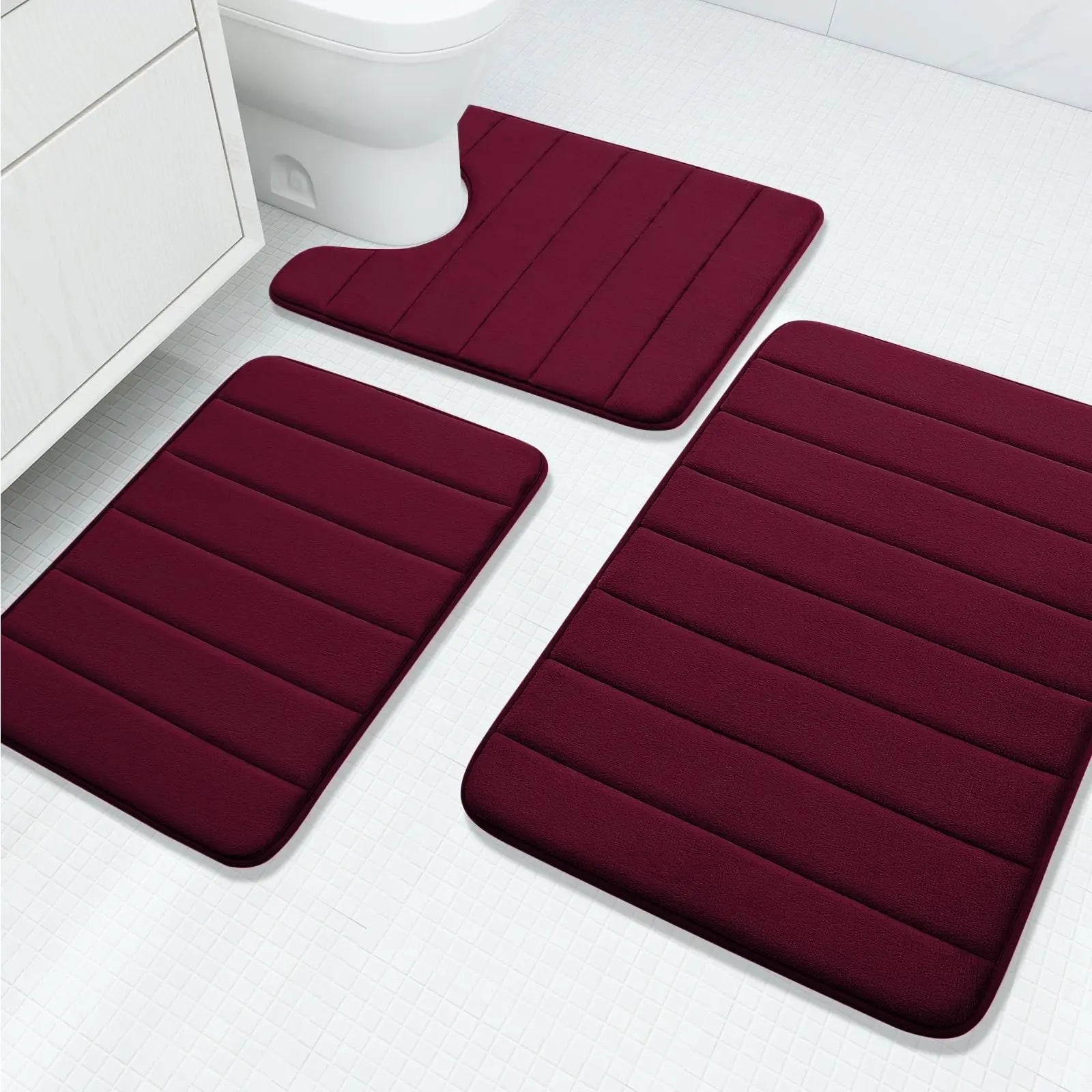 Fluwelen Memory Foam Badmatten Set van 3 Stuks – Waterabsorberend Antislip Badkamertapijt met Zachte Badmat voor Toilet en Douche | Sansoti