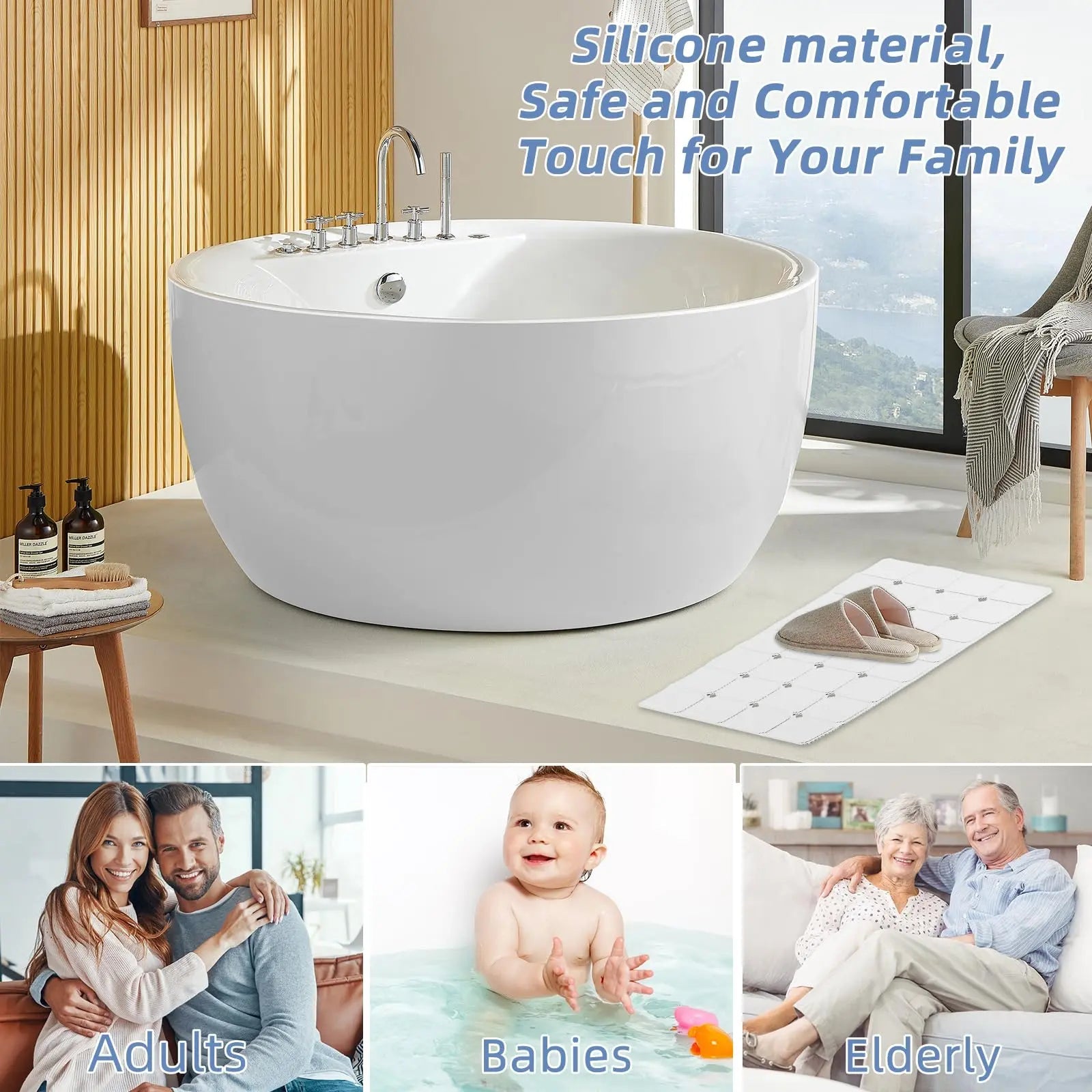Foldable Non-Slip Bath Mat with Suction Cups Silicone Bathroom Mat for Shower and Bath | Sansoti