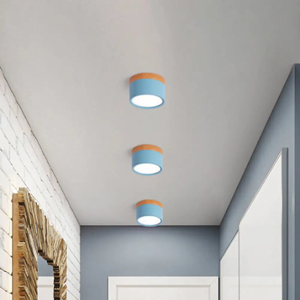 Macaron Plafondlamp Cilindrisch Metaal voor Keuken of Bar – Geel, Blauw, Zwart & Hout | Sansoti