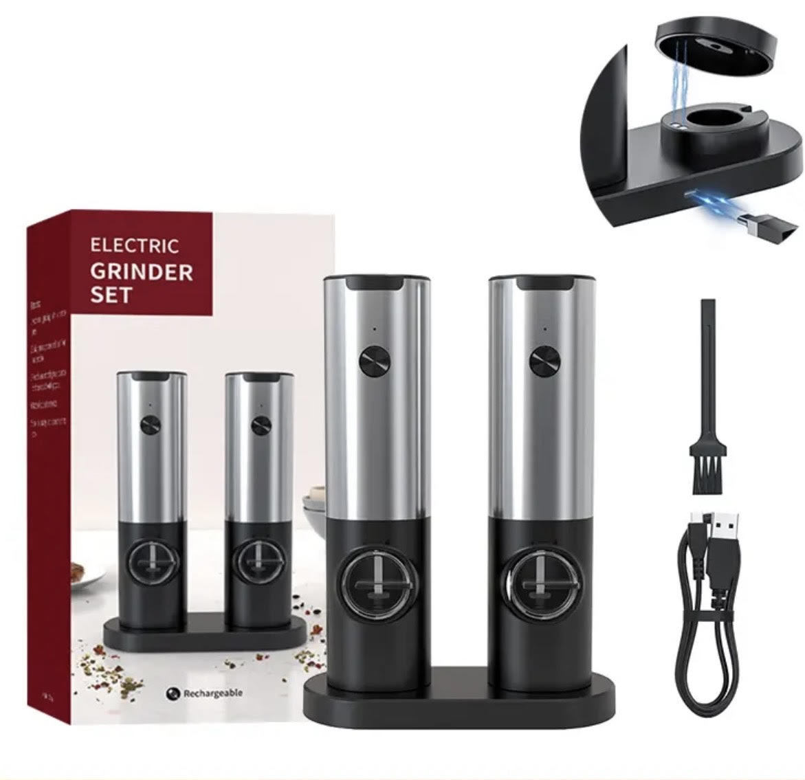 Elektrische Zout- en Pepermolen Set – Automatische Kruidenmolen met USB Oplaadbaar | Sansoti