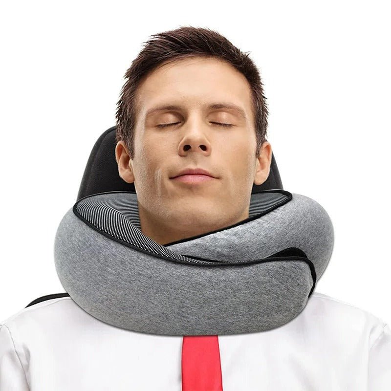Nekkussen Memory Foam U-Vorm Reiskussen Ergonomisch Verstelbaar Comfort Slapen Onderweg Vliegtuig Auto Grijs | Sansoti