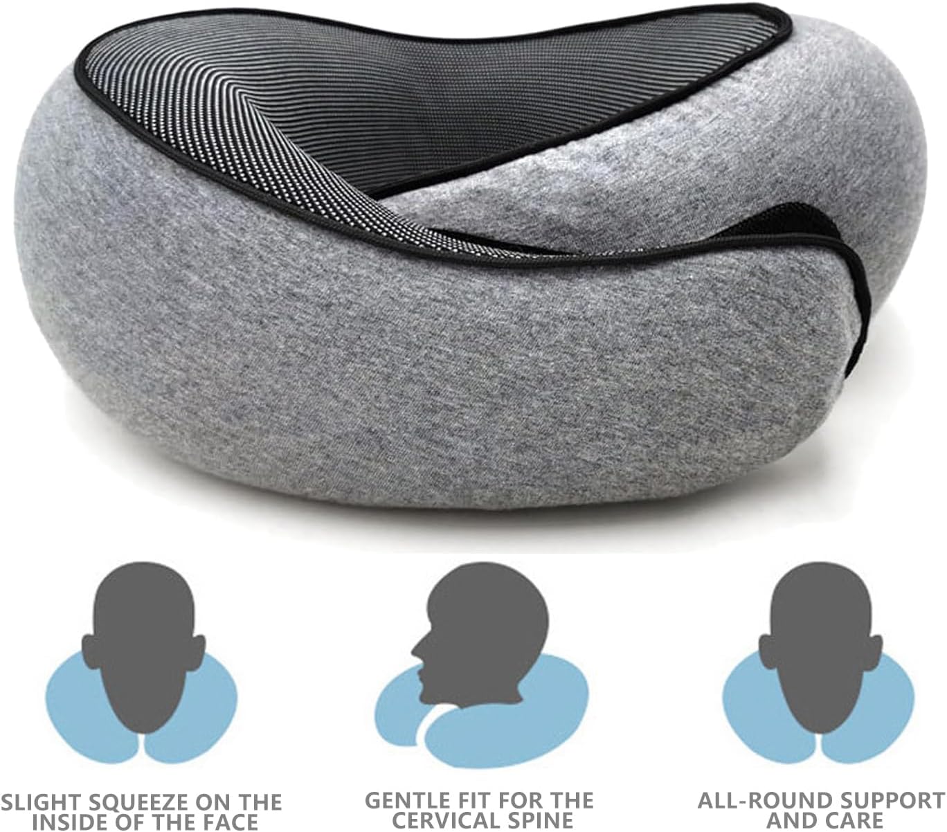 Nekkussen Memory Foam U-Vorm Reiskussen Ergonomisch Verstelbaar Comfort Slapen Onderweg Vliegtuig Auto Grijs | Sansoti