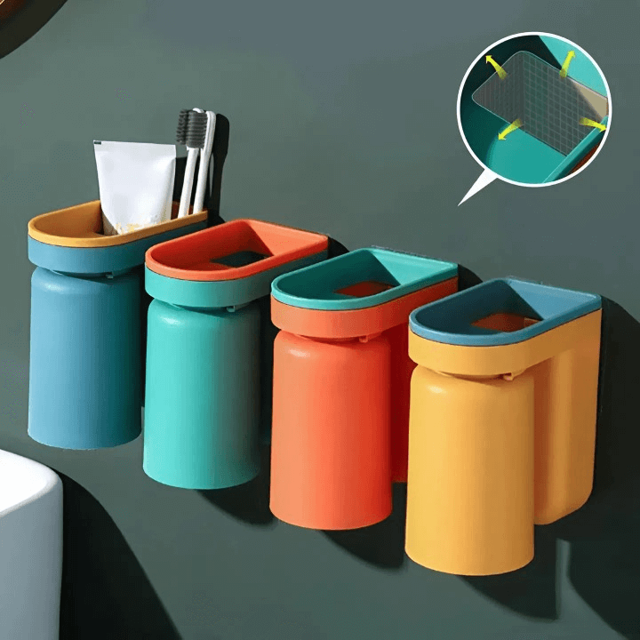 Tandenborstelhouder Wand ABS Kunststof 11.5x7x12.5cm Badkamer Zelfklevend Zonder Boren Hygiënisch Opbergen Wastafel Organizer Oranje Blauw Groen Geel | Sansoti