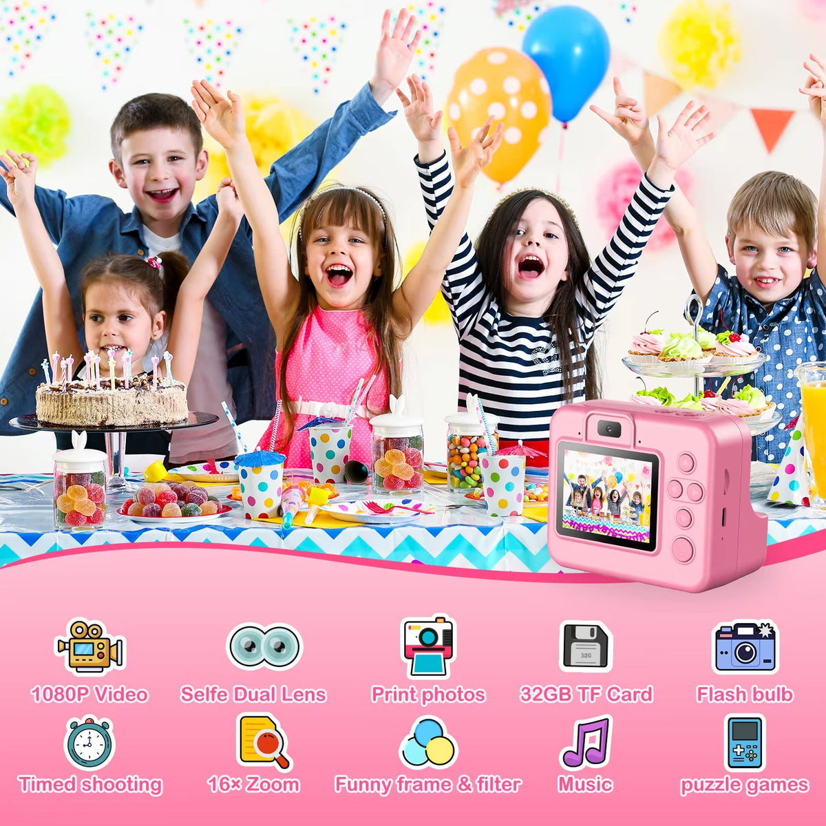 Directe Printcamera Kinderen 1080P HD Video 16x Zoom Instant Fotografie Educatief Speelgoed 3-12 Jaar | Sansoti