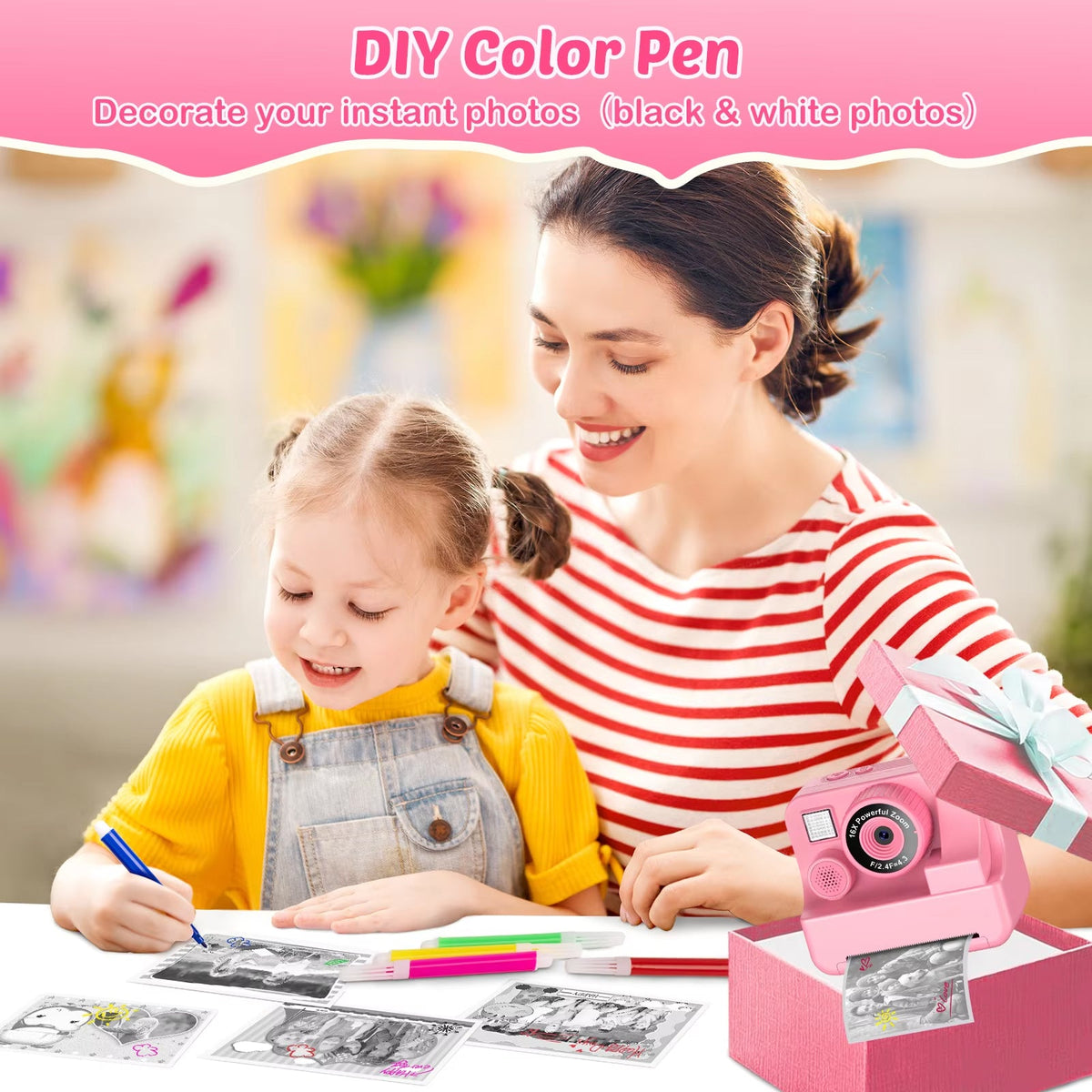 Directe Printcamera Kinderen 1080P HD Video 16x Zoom Instant Fotografie Educatief Speelgoed 3-12 Jaar | Sansoti