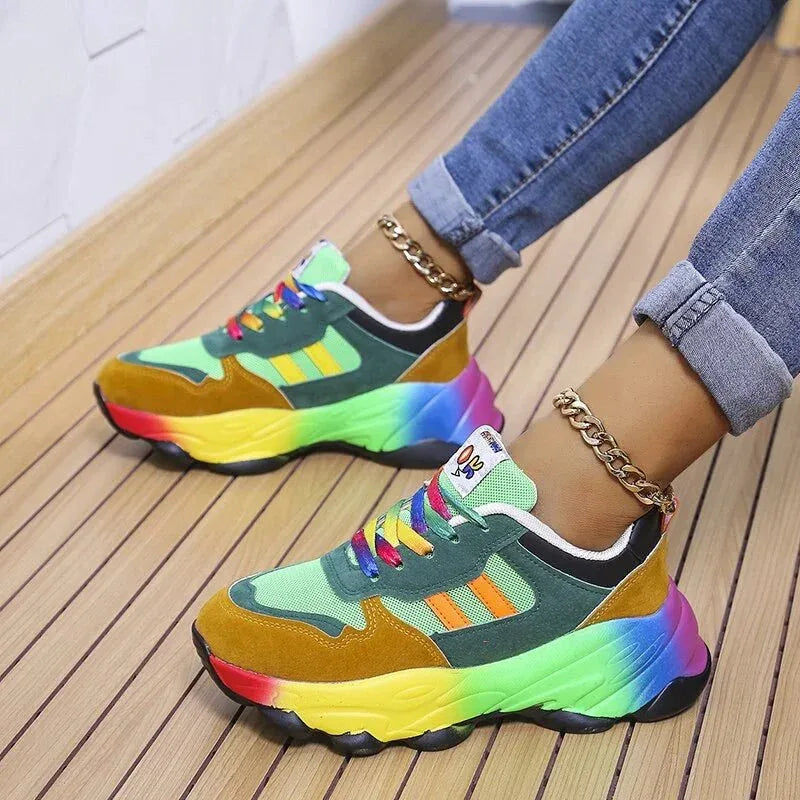 Dames Platformsneakers Multicolor met Orthopedische Zool Ademend Comfortabel Loopschoenen Vetersluiting | Sansoti