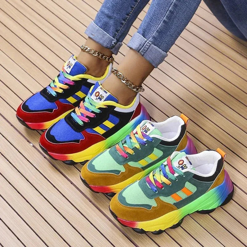Dames Platformsneakers Multicolor met Orthopedische Zool Ademend Comfortabel Loopschoenen Vetersluiting | Sansoti