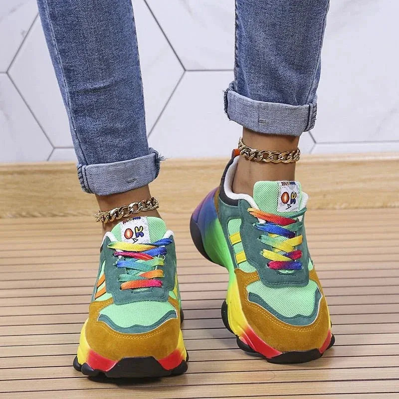 Dames Platformsneakers Multicolor met Orthopedische Zool Ademend Comfortabel Loopschoenen Vetersluiting | Sansoti