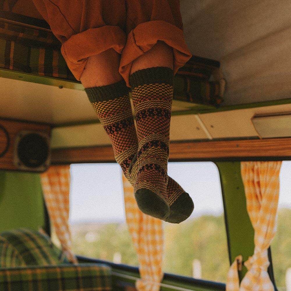 Set mit 4 Paar Vintage-Wollsocken Herbst Winter Jacquard-Muster Warm Atmungsaktiv Bequem Einheitsgröße Damen | Sansoti