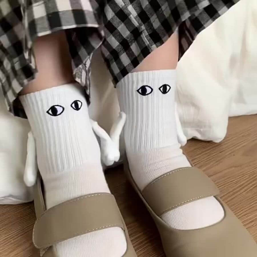 Magnetische Koppelsokken met Cartoonogen Zwart Wit Katoenmix Unisex Comfortabel Ademend Dagelijks Draagcomfort | Sansoti