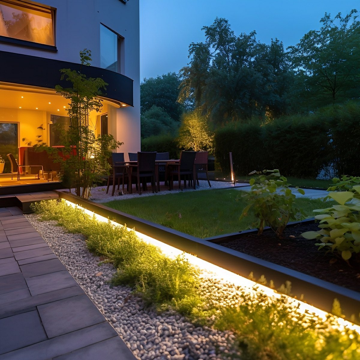 Bande LED extérieure Solaire 5W Blanc chaud IP65 Jardin Escalier Terrasse Encastré Bande lumineuse flexible 3000K Allée Sentier Éclairage d’ambiance Extérieur | Restfield