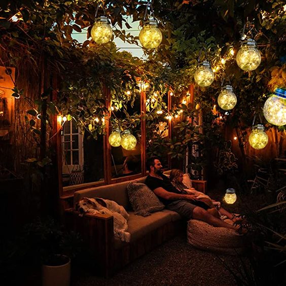 Zonne-energie Glazen Bol Lantaarn met Kraakglas Effect voor Tuin en Terras | Sansoti