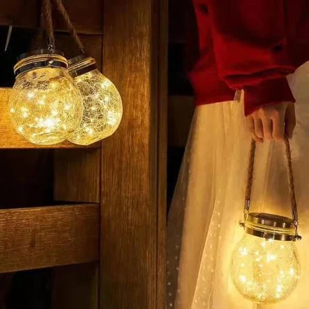 Zonne-energie Glazen Bol Lantaarn met Kraakglas Effect voor Tuin en Terras | Sansoti
