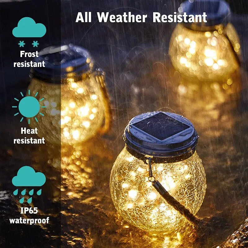 Zonne-energie Glazen Bol Lantaarn met Kraakglas Effect voor Tuin en Terras | Sansoti