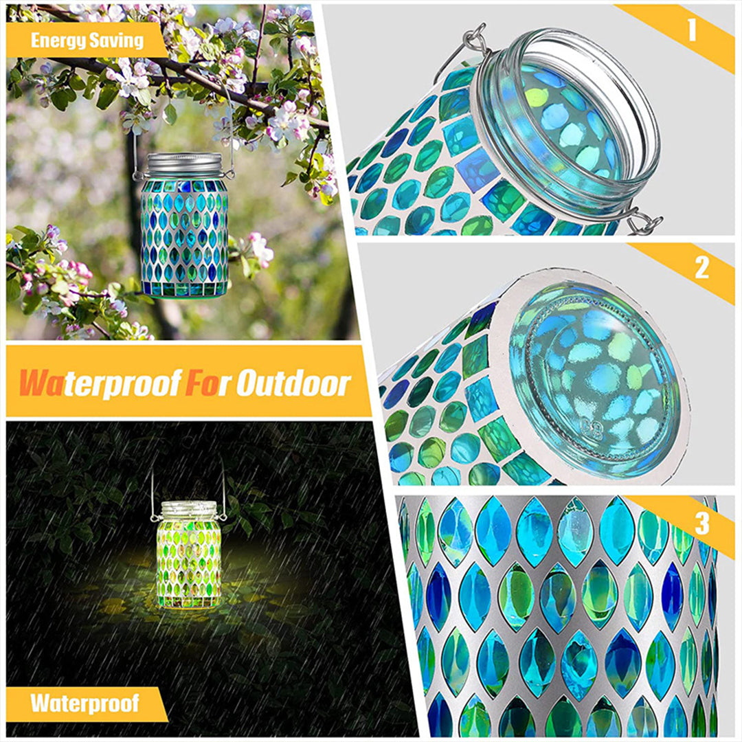 Solar Tuinlamp met Gekleurd Glas – Handgemaakte Lantaarn met Mozaïek Lichteffect voor Sfeervol Buitendecor | Sansoti