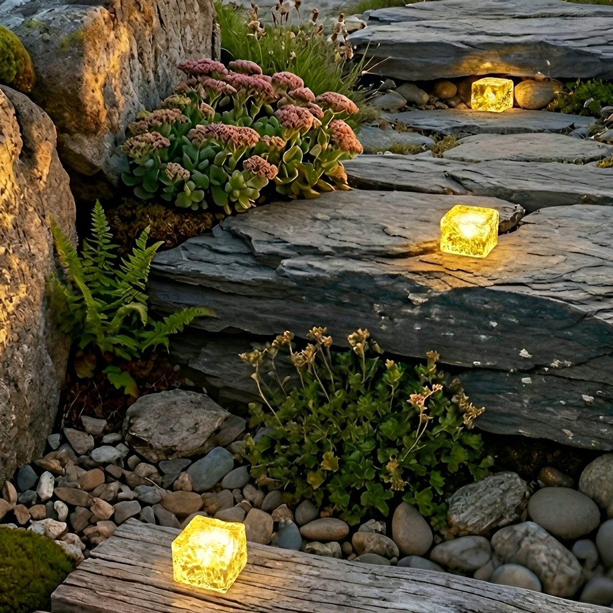 Square Ice Block Solar LED Garden Lighting Waterproof Lawn Pathway Light Modern Outdoor Lamp Patio | Sansoti