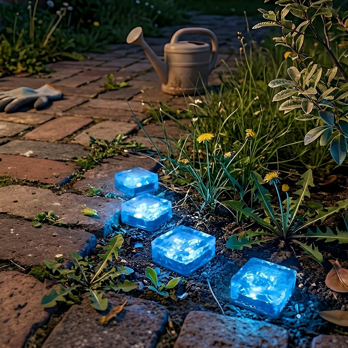 Square Ice Block Solar LED Garden Lighting Waterproof Lawn Pathway Light Modern Outdoor Lamp Patio | Sansoti