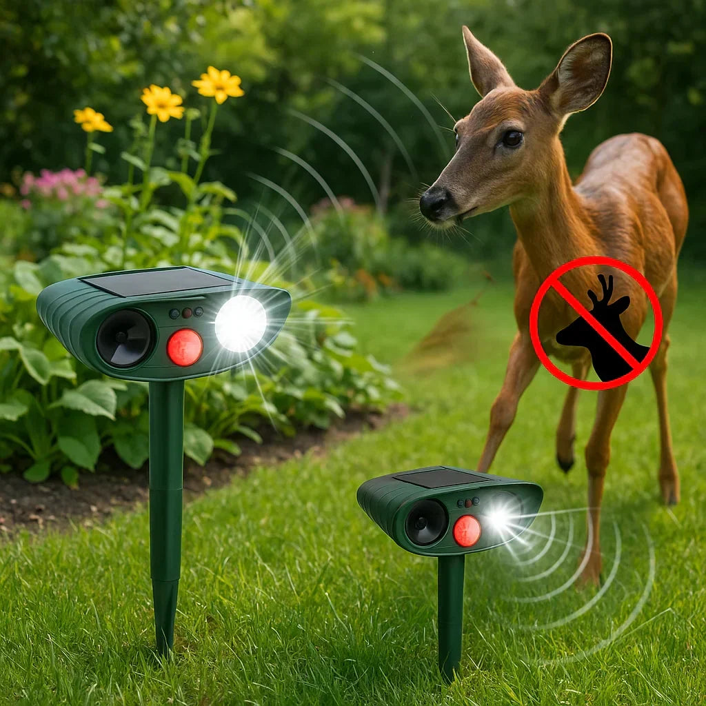 Solar-Powered Ultrasonic Garden Repellent with Motion Sensor for Animal Deterrence Outdoor Protection up to 225m² | Sansoti