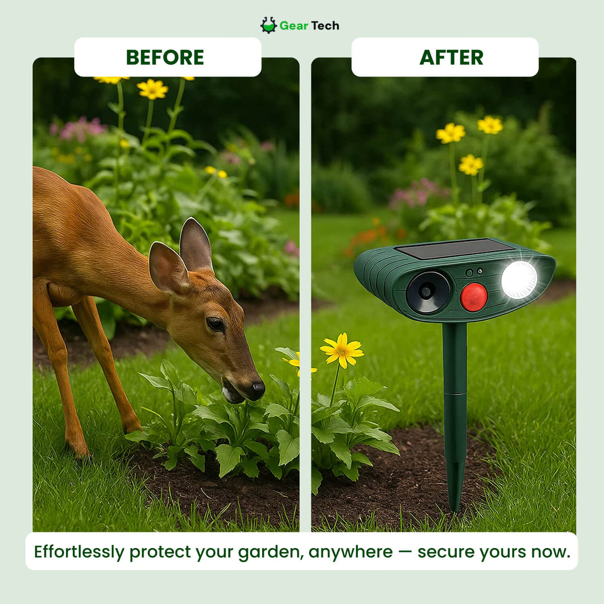 Solar-Powered Ultrasonic Garden Repellent with Motion Sensor for Animal Deterrence Outdoor Protection up to 225m² | Sansoti