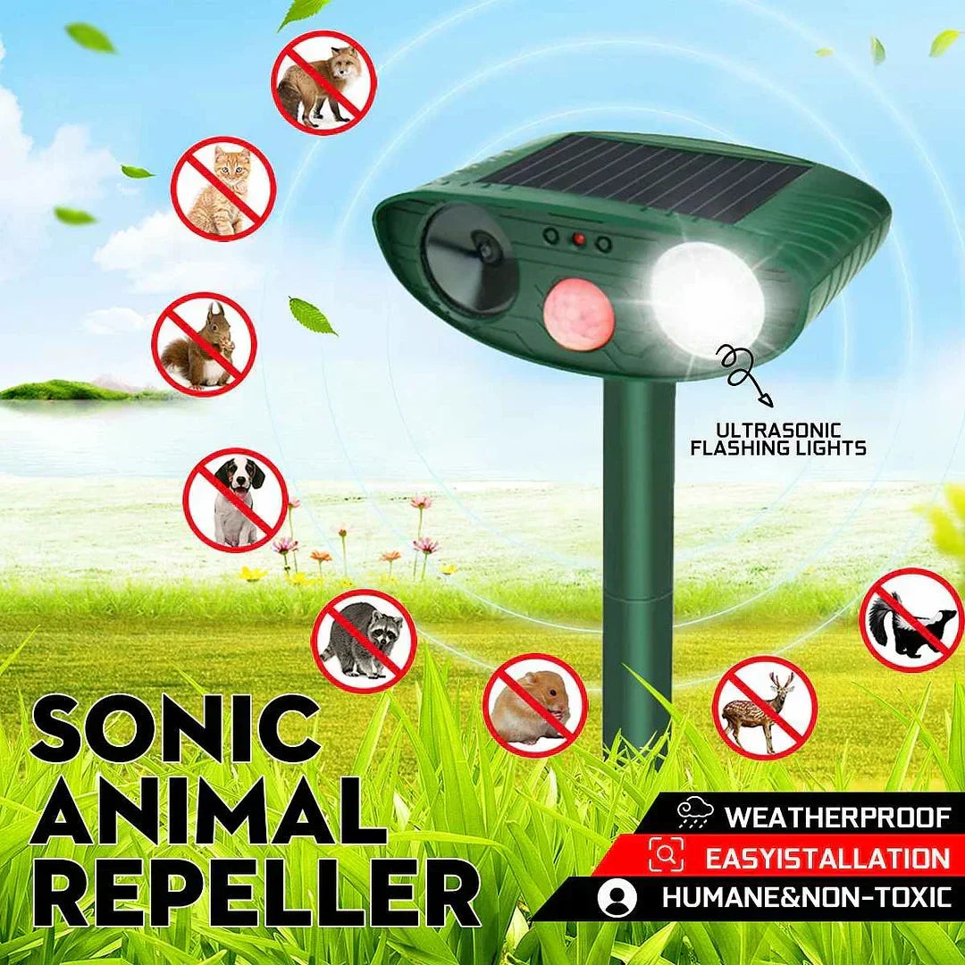 Solar-Powered Ultrasonic Garden Repellent with Motion Sensor for Animal Deterrence Outdoor Protection up to 225m² | Sansoti