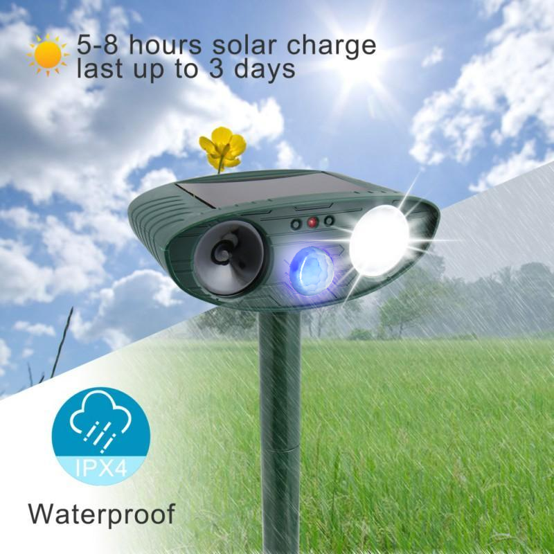 Solar-Powered Ultrasonic Garden Repellent with Motion Sensor for Animal Deterrence Outdoor Protection up to 225m² | Sansoti