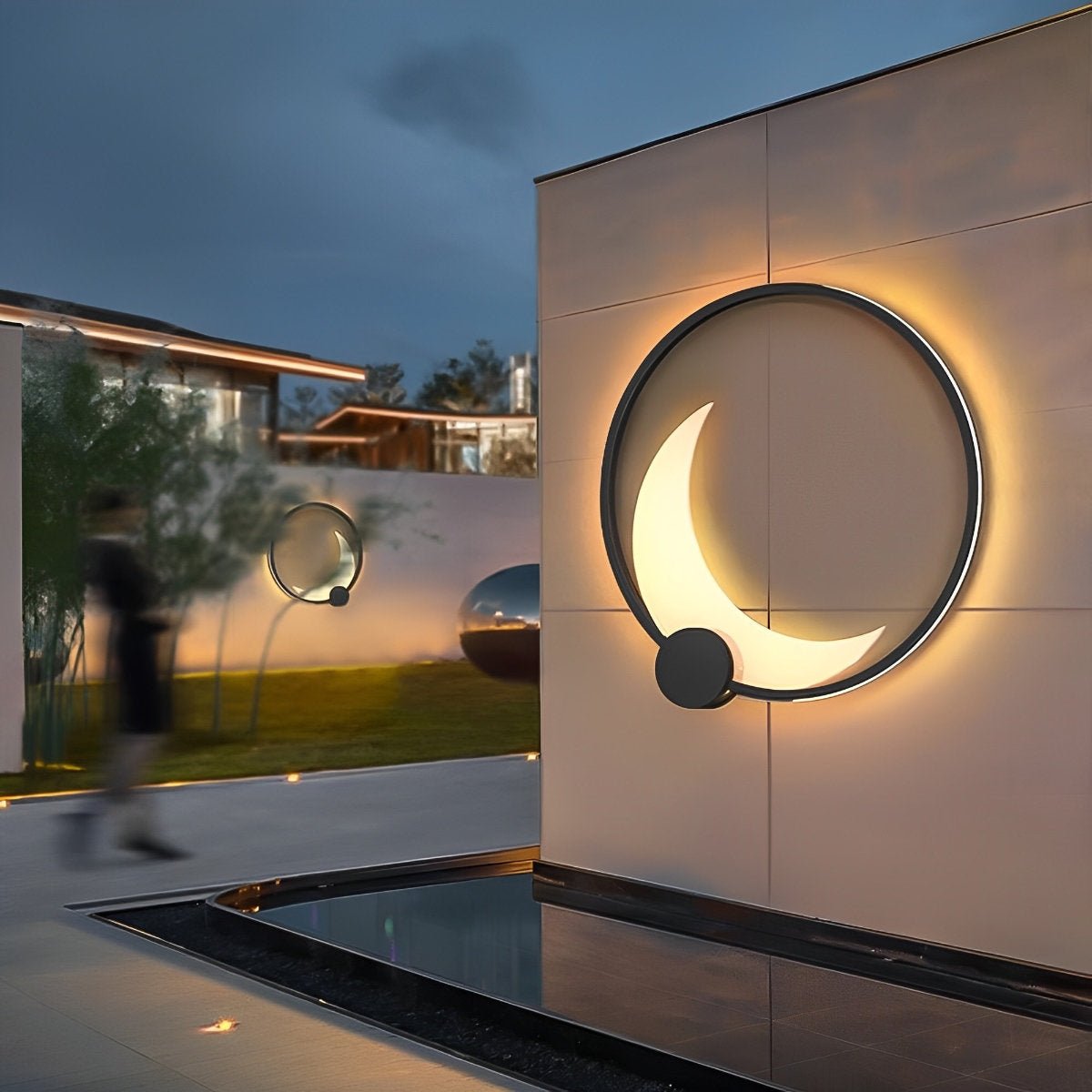 Wandlamp Maanvorm LED Buiten Zwart RVS IP65 Tuin Veranda Maanlamp Sfeerverlichting Crescent Moon Solar Buitenwandlamp Rond Decoratief | Sansoti