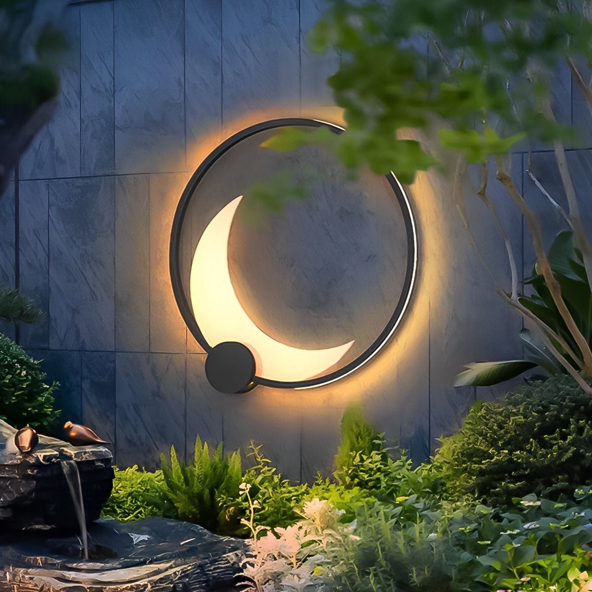Wandlamp Maanvorm LED Buiten Zwart RVS IP65 Tuin Veranda Maanlamp Sfeerverlichting Crescent Moon Solar Buitenwandlamp Rond Decoratief | Sansoti