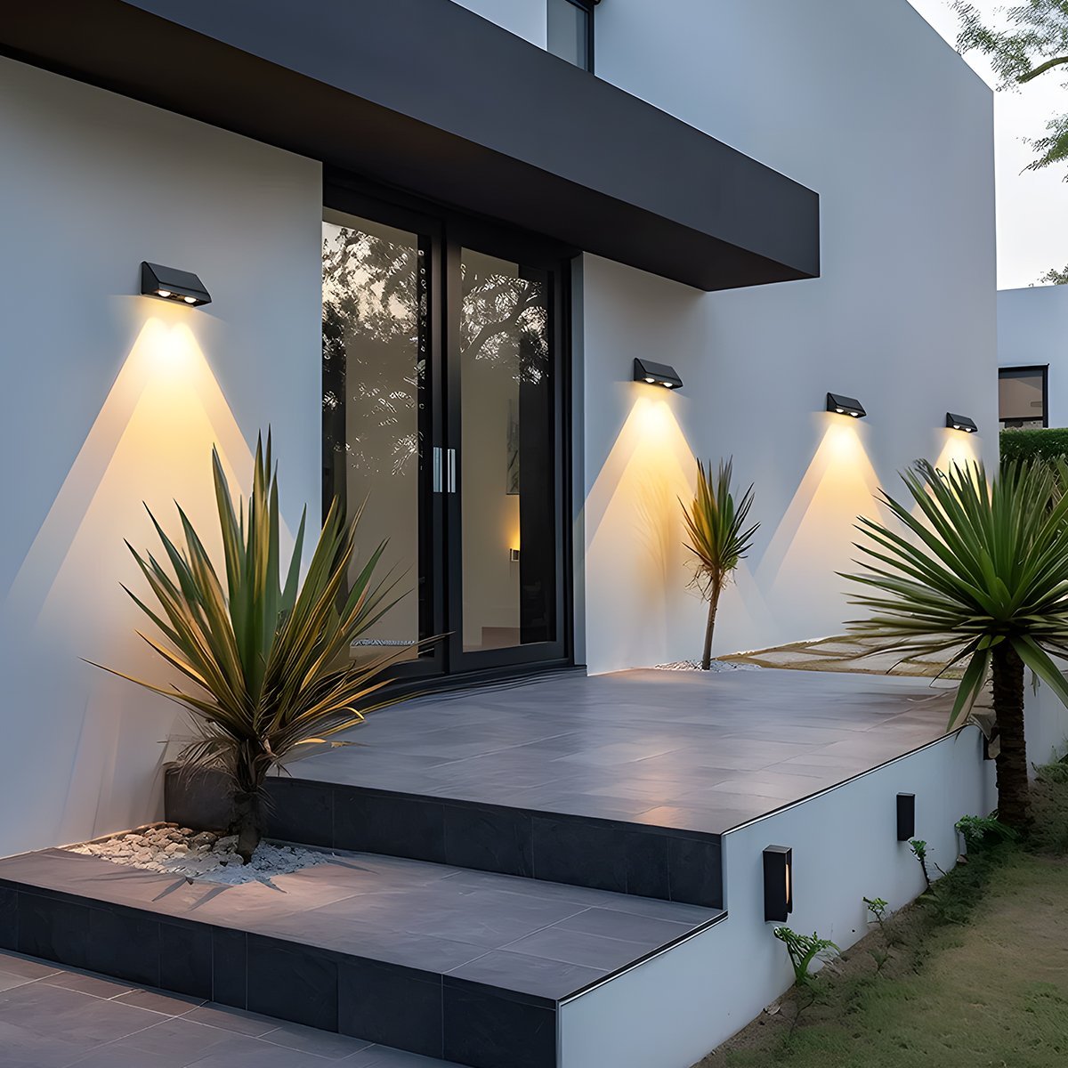 Außenwandleuchte Solar LED 6W Schwarz IP65 Fassade Haustür Terrasse Einfahrt Warmweiß 3000K Wandleuchte Außen Dämmerungslampe ABS Gartenbeleuchtung | Restfield