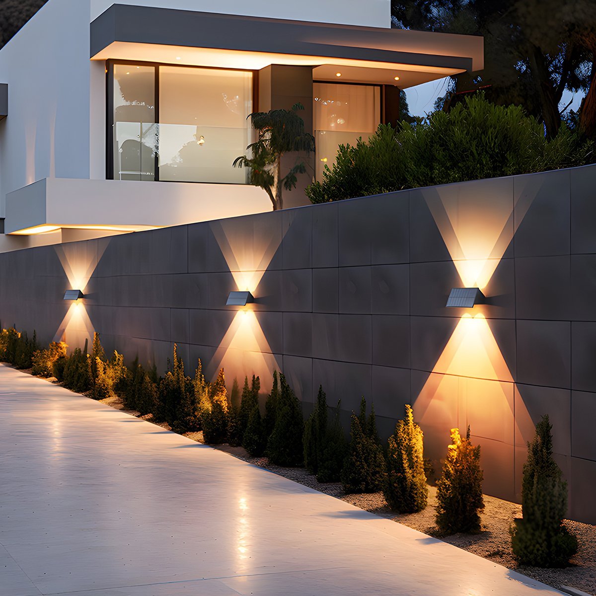 Außenwandleuchte Solar LED 6W Schwarz IP65 Fassade Haustür Terrasse Einfahrt Warmweiß 3000K Wandleuchte Außen Dämmerungslampe ABS Gartenbeleuchtung | Restfield