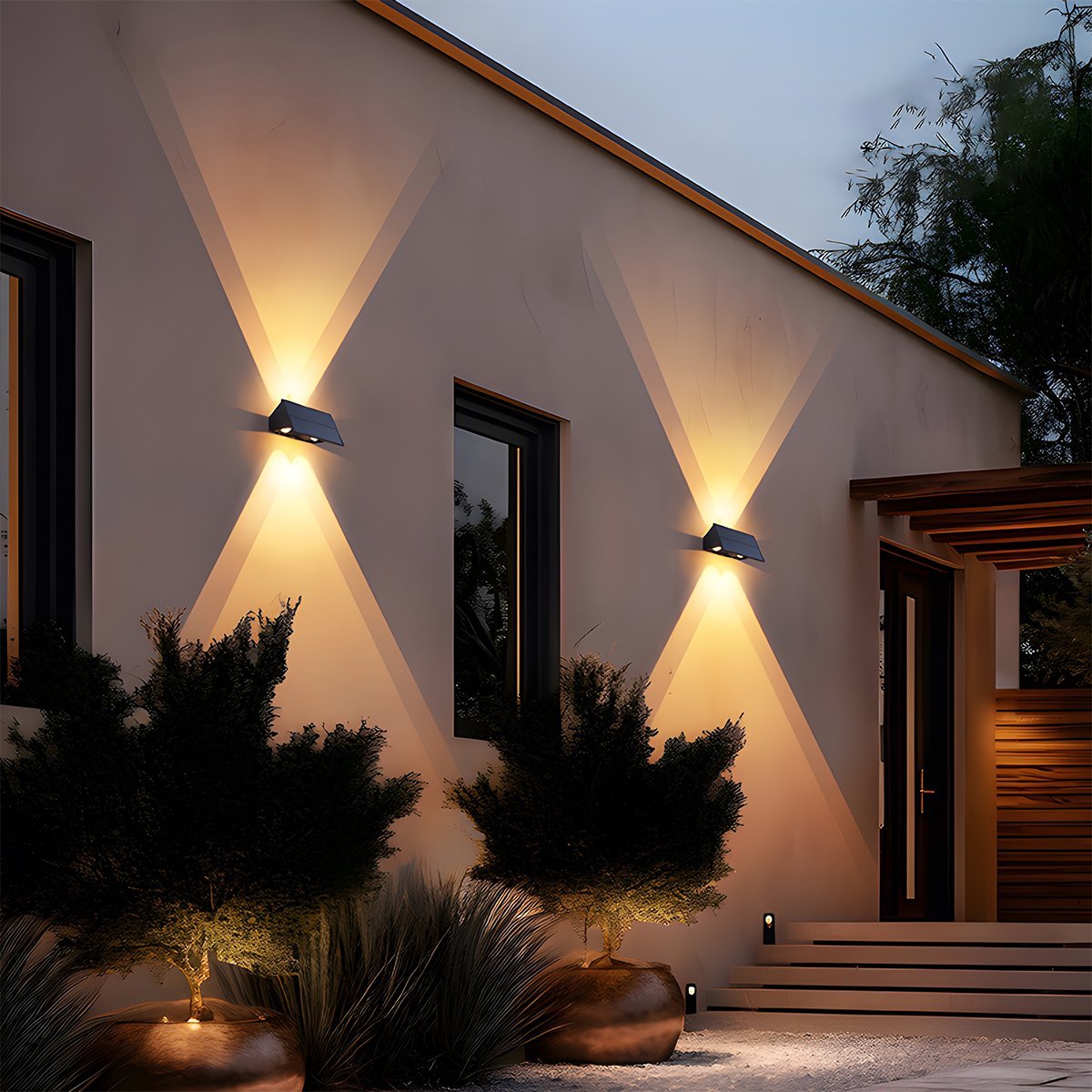 Außenwandleuchte Solar LED 6W Schwarz IP65 Fassade Haustür Terrasse Einfahrt Warmweiß 3000K Wandleuchte Außen Dämmerungslampe ABS Gartenbeleuchtung | Restfield
