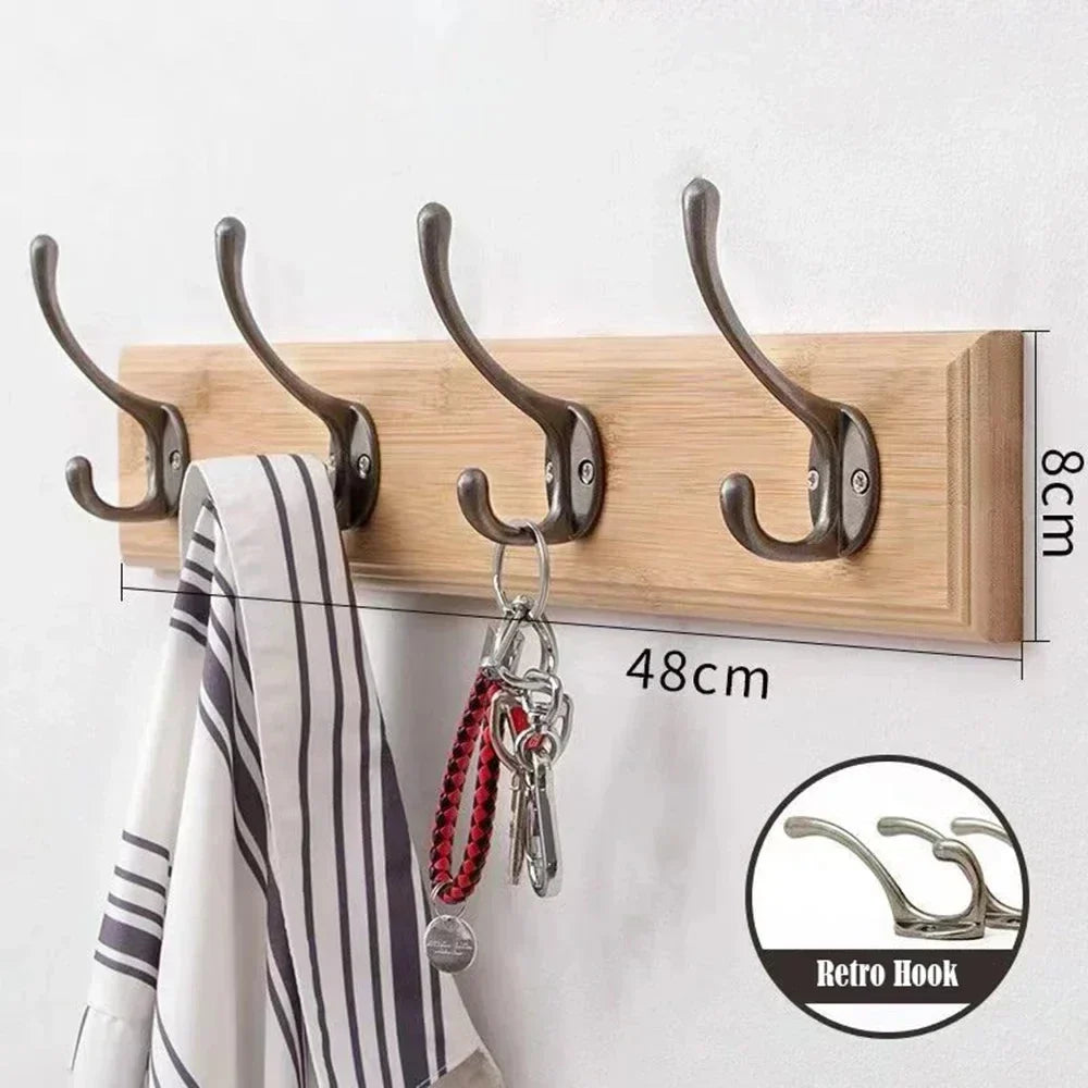 Massive Holz-Garderobenleiste zur Wandmontage mit 3–5 Haken, Flur-Garderobe für Jacken und Taschen, Aufbewahrungssystem im rustikalen Design | Sansoti
