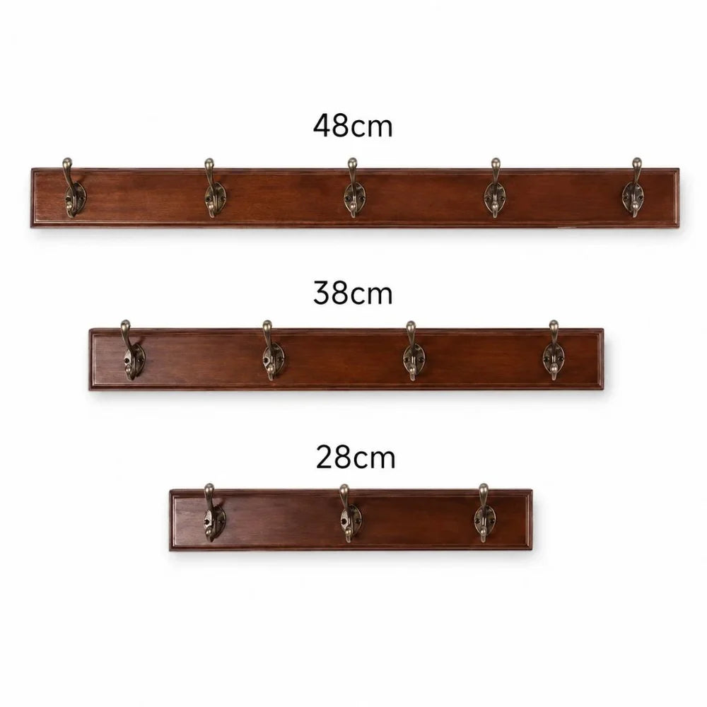 Massive Holz-Garderobenleiste zur Wandmontage mit 3–5 Haken, Flur-Garderobe für Jacken und Taschen, Aufbewahrungssystem im rustikalen Design | Sansoti