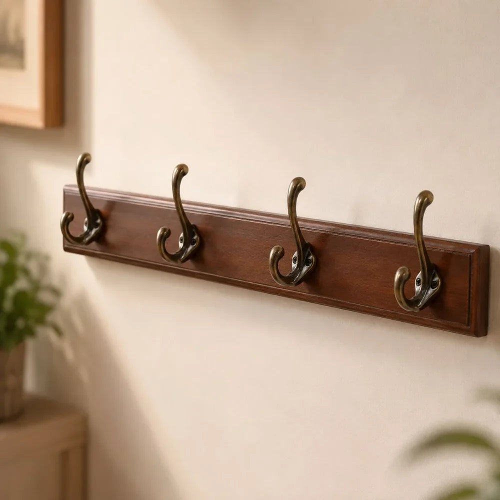 Massive Holz-Garderobenleiste zur Wandmontage mit 3–5 Haken, Flur-Garderobe für Jacken und Taschen, Aufbewahrungssystem im rustikalen Design | Sansoti