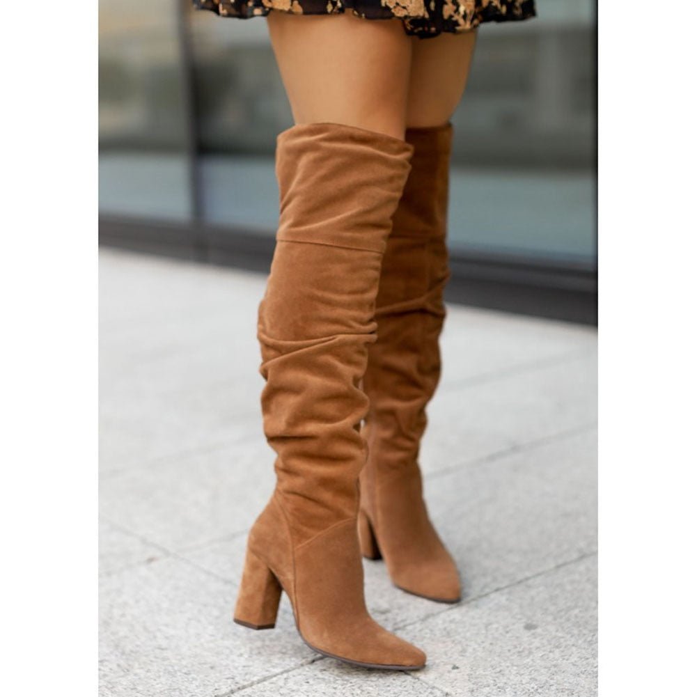 Damen-Overknee-Stiefel aus Stretch-Textil, bequeme Passform, lässige, elegante Herbst- und Winterstiefel | Sansoti