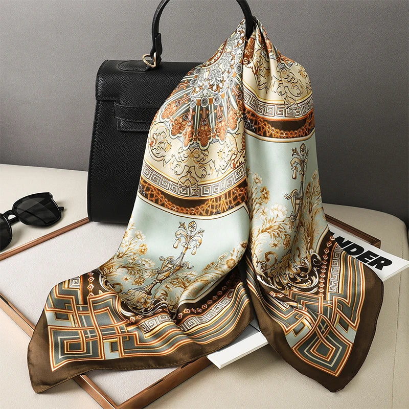 Zijden Sjaal met Ruitpatroon 70x70cm Haarband Nekdoek Voorjaar Zomer Accessoire Vierkante Sjaal Dames | Sansoti