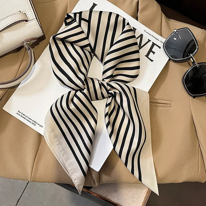 Zijden Sjaal met Ruitpatroon 70x70cm Haarband Nekdoek Voorjaar Zomer Accessoire Vierkante Sjaal Dames | Sansoti