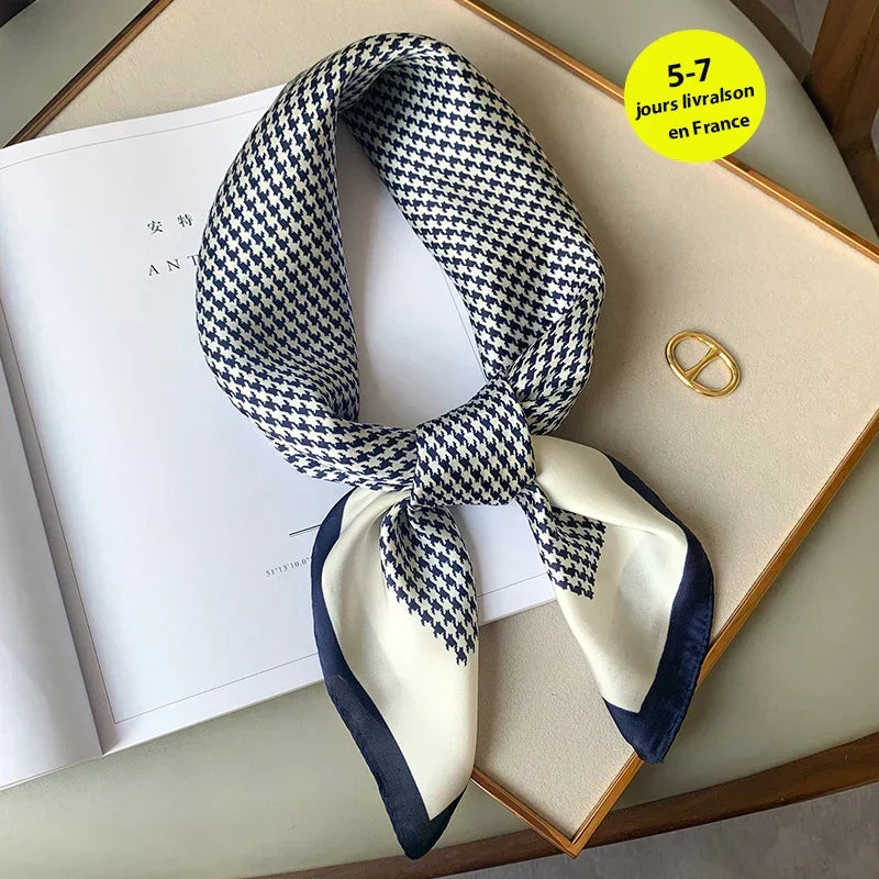 Zijden Sjaal met Ruitpatroon 70x70cm Haarband Nekdoek Voorjaar Zomer Accessoire Vierkante Sjaal Dames | Sansoti