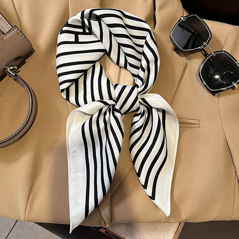 Zijden Sjaal met Ruitpatroon 70x70cm Haarband Nekdoek Voorjaar Zomer Accessoire Vierkante Sjaal Dames | Sansoti